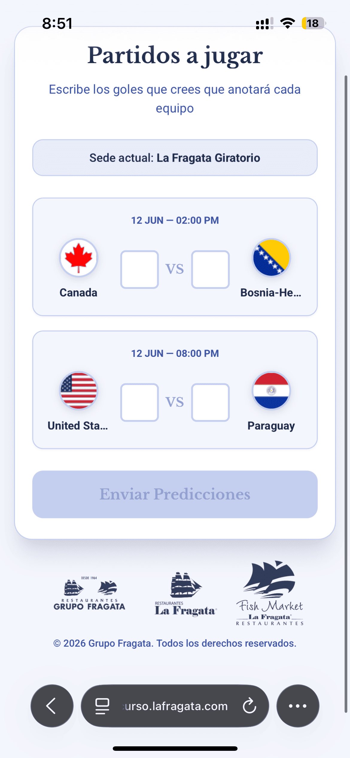 World Cup contest platform · Grupo La Fragata